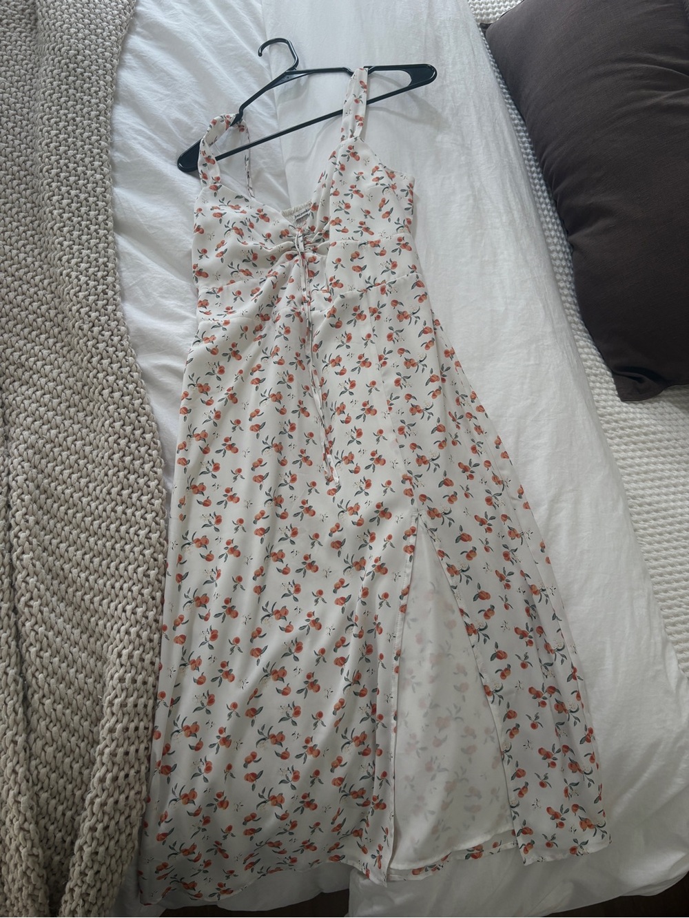 Abercrombie & Fitch Cream Midi Dress with Coral Floral Print